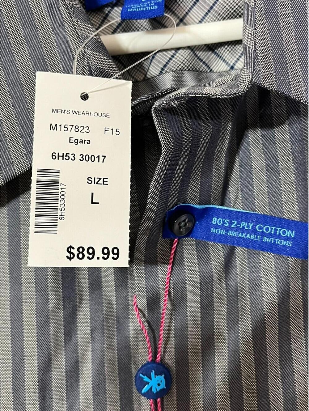 Egara Men's Wearhouse Gray Striped Button Up Shirt Non-Iron Slim Fit Mens Size L - Picture 6 of 7